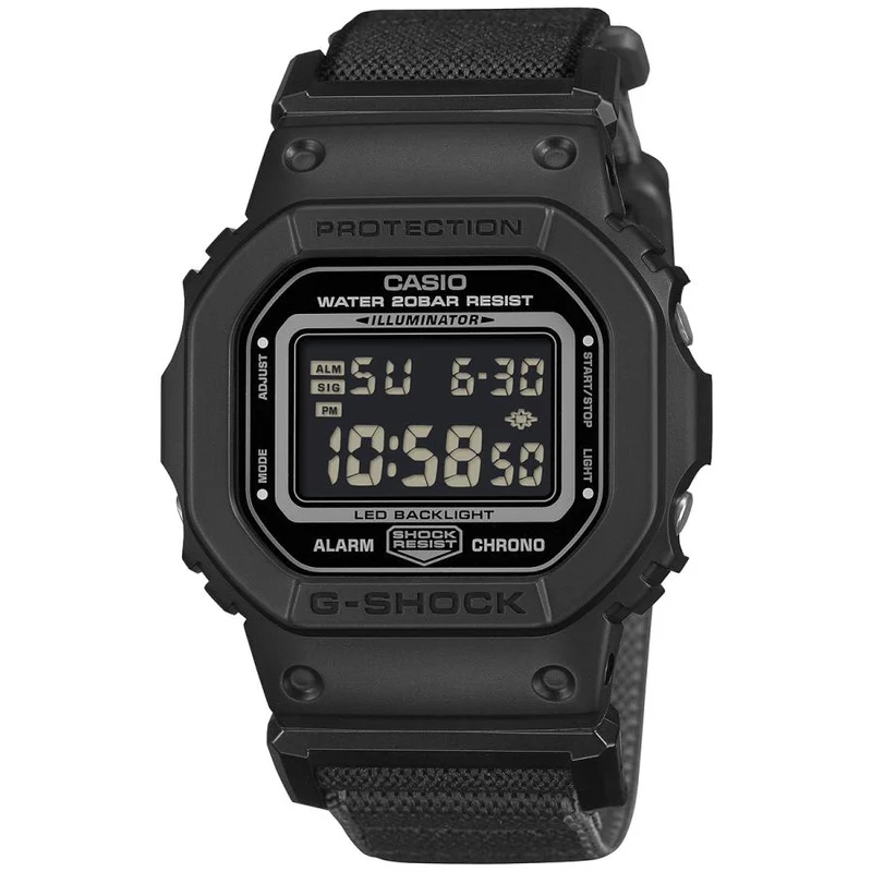 Reloj CASIO G-SHOCK FIDLOCK con correa magnética cruzada DW-5600MNC-1JF para hombre con pantalla LCD invertida.