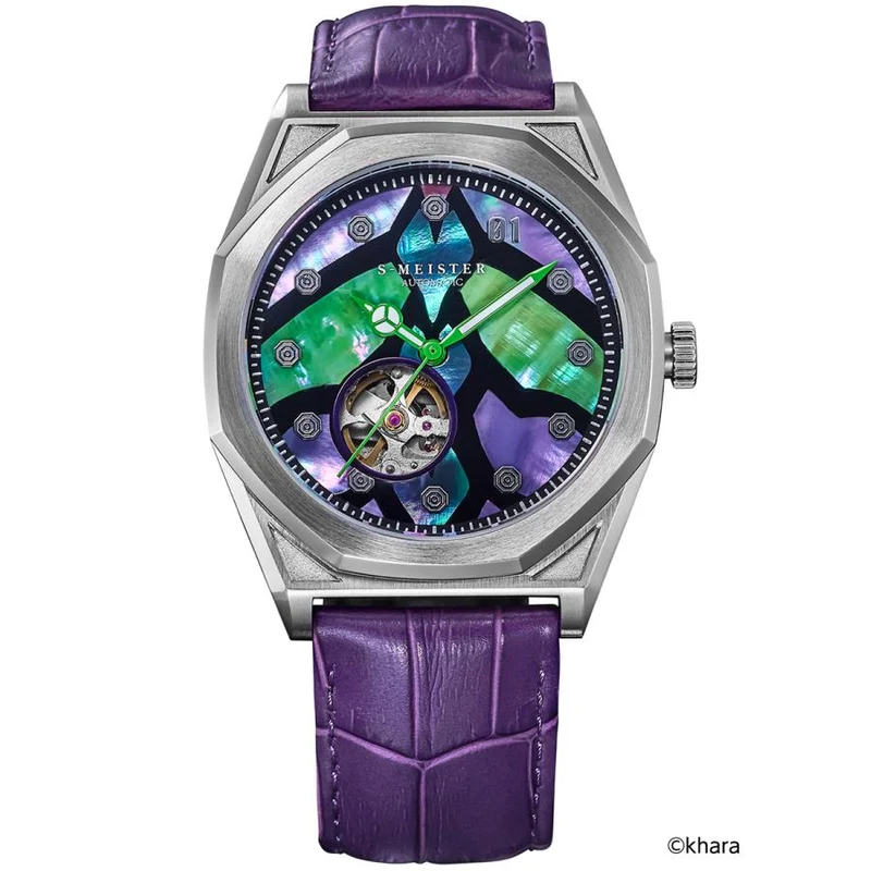 Reloj de pulsera automático de edición limitada GARRACK S-MEISTER Evangelion Unit-01 SMS-EVA-41-1 con esfera Raden y mecanismo abierto para hombre.