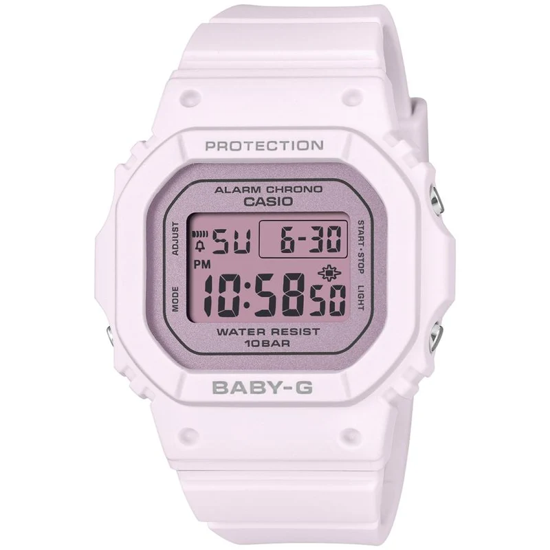 Reloj de mujer CASIO BABY-G BGD-565SC-4BJF JDM con esfera brillante rosa y diseño digital cuadrado.