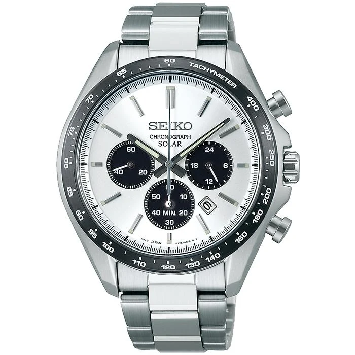 Reloj cronógrafo solar Seiko Selection S Series SBPY165 para hombre, blanco, negro, panda