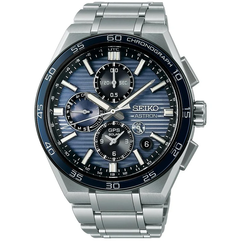 Reloj Seiko Astron Nexter con cronógrafo horizontal de doble hora SBXC175 para hombre con GPS, radio satelital y energía solar