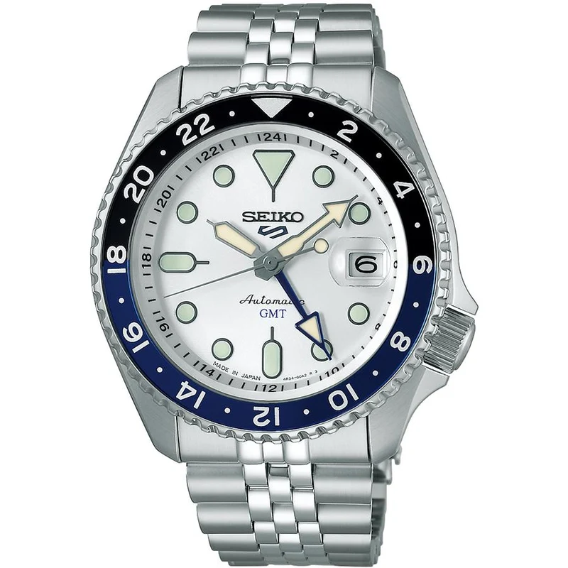 Reloj automático Seiko 5 Sports SKX Sports Style GMT modelo SBSC017 para hombre con esfera plateada