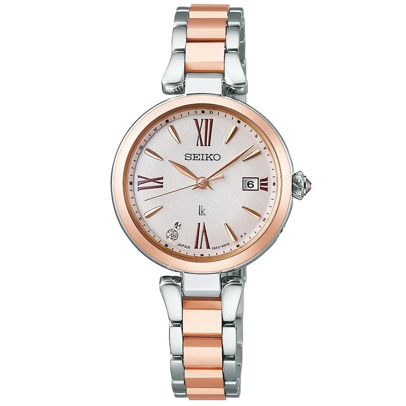 Reloj solar de titanio radiocontrolado Seiko LUKIA Grow Blossom SSQW082 para mujer con degradado rosa peonía