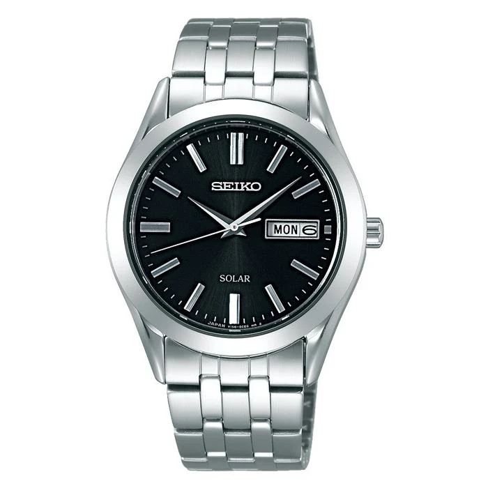 Reloj solar Seiko Selection Spirit para hombre con correa de metal negra (modelo SBPX083)