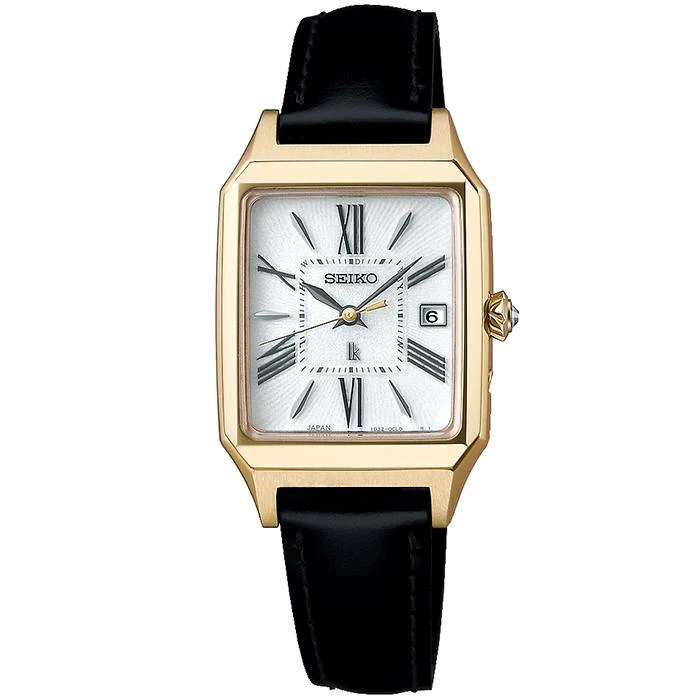 Reloj Seiko LUKIA Grow SSVW212 para mujer, radiocontrolado y con energía solar, correa de piel cuadrada, dorado, diseño de cala