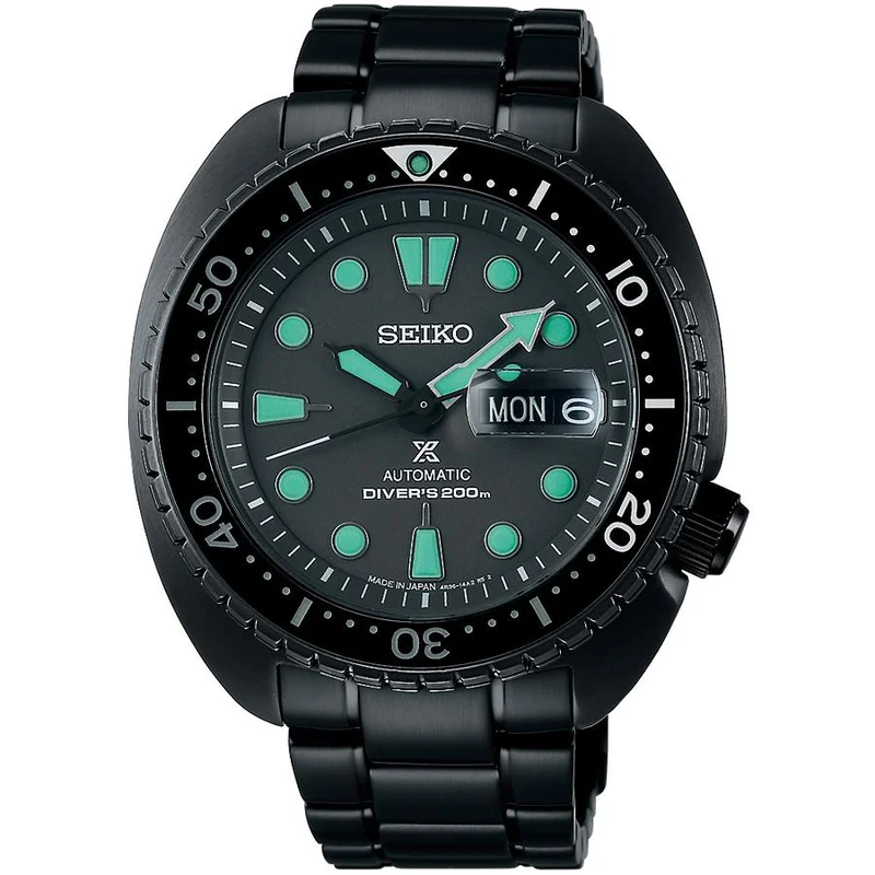 Reloj mecánico de buceo Seiko Prospex Turtle Black Series Night Vision SBDY127 para hombre