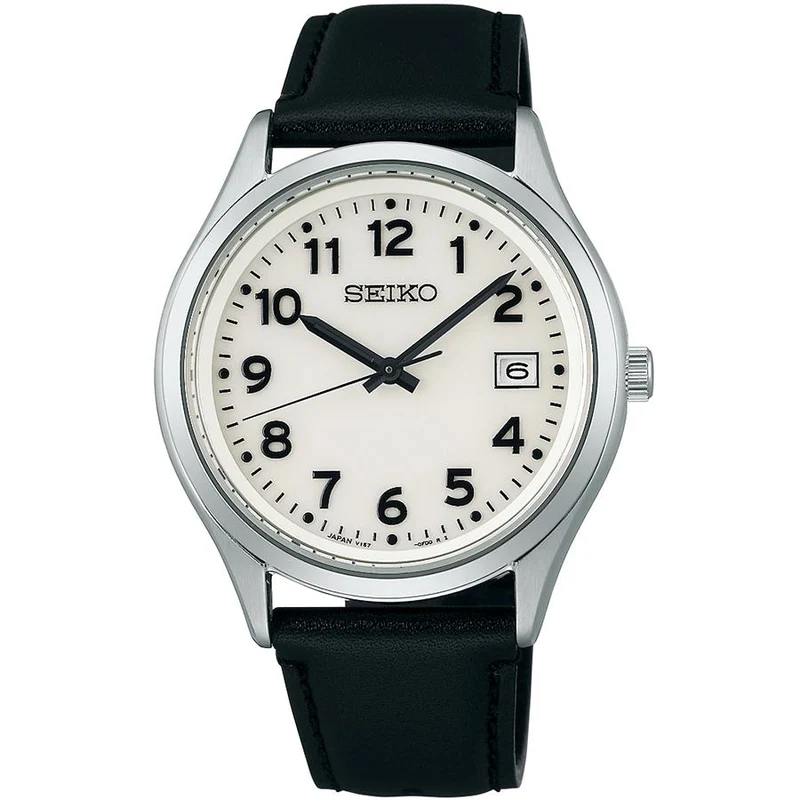 Reloj solar Seiko Selection Serie S, modelo SBPX157, esfera Lumibrite completa, 3 manecillas, números arábigos y correa de piel.