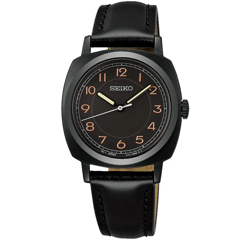 Reloj solar exclusivo para mujer Seiko Selection The Steady Shop, modelo STPX105, con esfera negra acolchada y correa de cuero, lanzado el 21 de noviembre.
