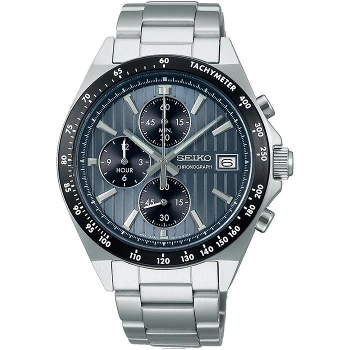 Reloj cronógrafo de cuarzo a batería Seiko Selection S Series 8T Chrono SBTR041 para hombre, vertical, azul grisáceo