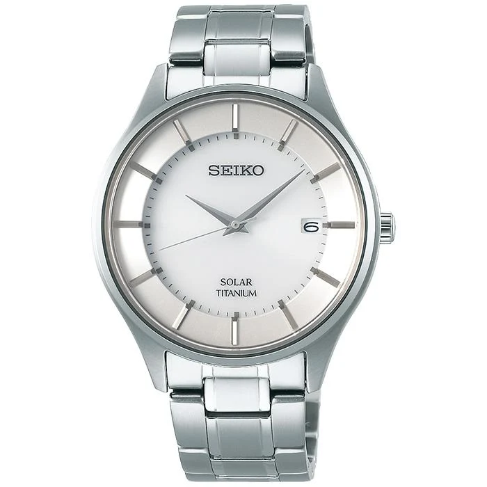Reloj Seiko Selection Pair Solar para hombre SBPX101, titanio, fecha y calendario, color blanco