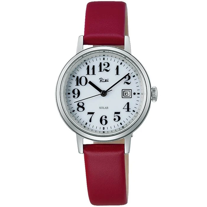 Reloj Alba Riki Solar AKQD401 para mujer con esfera blanca y correa de piel roja