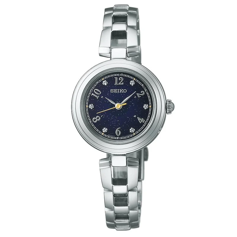 Reloj solar radiocontrolado para mujer Seiko Selection S Series, modelo exclusivo SWFH149, con tres manecillas y esfera azul marino.