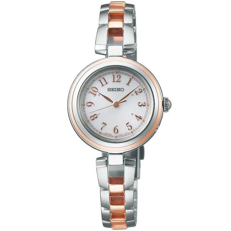 Reloj solar radiocontrolado Seiko Selection S Series SWFH148 para mujer, con números arábigos de 3 manecillas y esfera blanca.