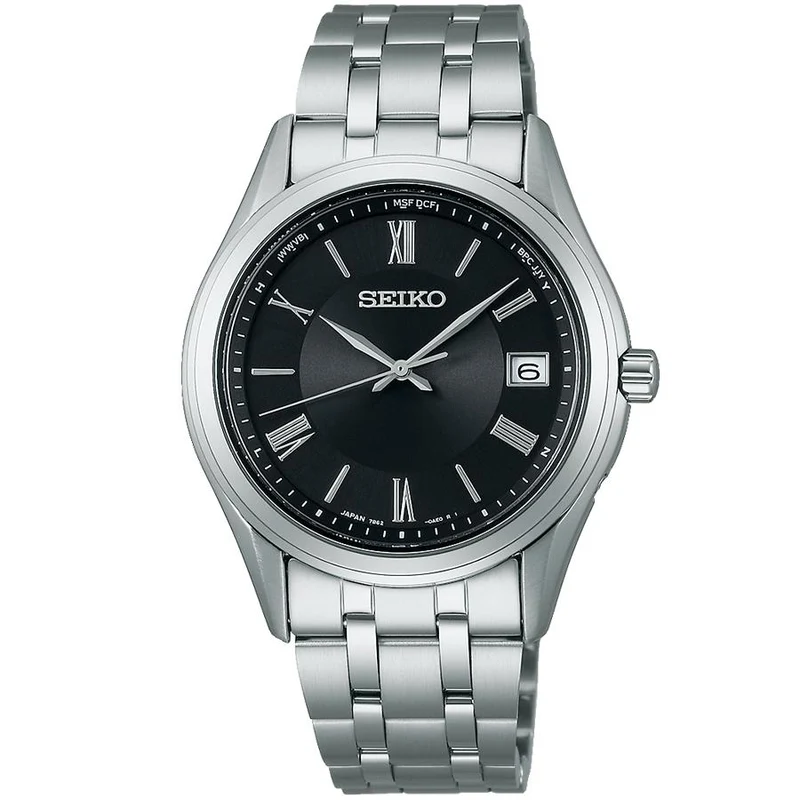 Reloj solar radiocontrolado Seiko Selection S Series SBTM361 para hombre, acero inoxidable de 3 manecillas y esfera negra