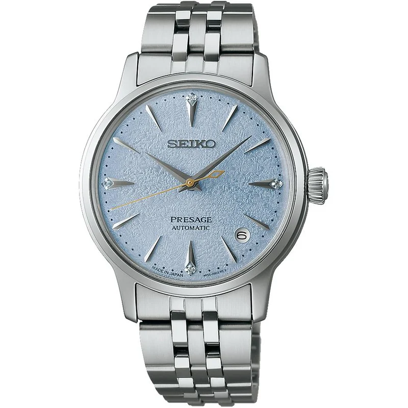 Reloj mecánico automático para mujer Seiko Presage Cocktail Time Frozen Skydiving SRRY049 con esfera azul claro