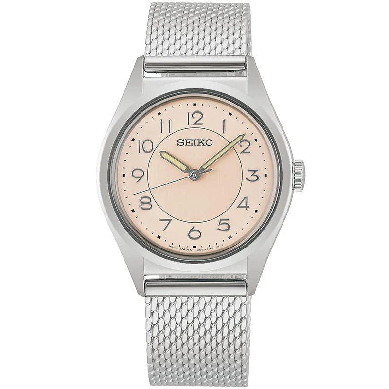Reloj de mujer SEIKO SELECTION The Steady SSEH027 con esfera rosa y brazalete de malla, movimiento de cuarzo.