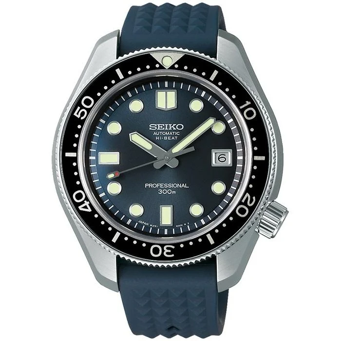 Reloj automático para hombre Seiko Prospex SBEX011, edición limitada del 55.º aniversario, reedición mecánica de buceo de 1968, azul marino con silicona
