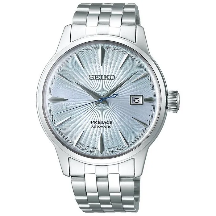Reloj mecánico automático Seiko Presage Cocktail Skydiving SARY161 para hombre con correa de metal azul hielo