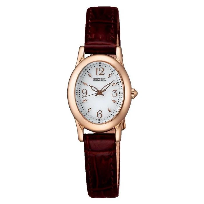Reloj solar Seiko Selection Tissé para mujer con correa de piel, blanco, resistente al agua hasta 10 ATM, SWFA148