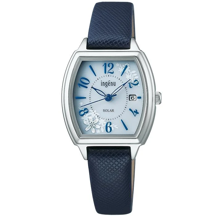 Reloj solar Alba Angenie Diamond Lily AHJD438 para mujer con esfera azul y correa de piel