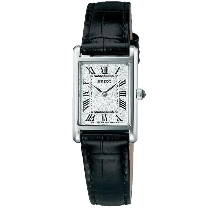 Reloj de cuarzo para mujer SEIKO SELECTION nano・universe Collaboration Model SSEH001 JDM con esfera dorada y correa de cuero negro.