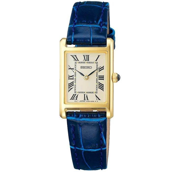 Reloj de cuarzo para mujer SEIKO SELECTION nano・universe, modelo SSEH004, edición limitada JDM, con esfera azul y correa de cuero azul.