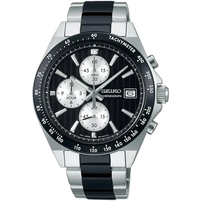 Reloj cronógrafo de cuarzo a batería Seiko Selection S Series 8T Chrono SBTR043 para hombre, vertical, negro