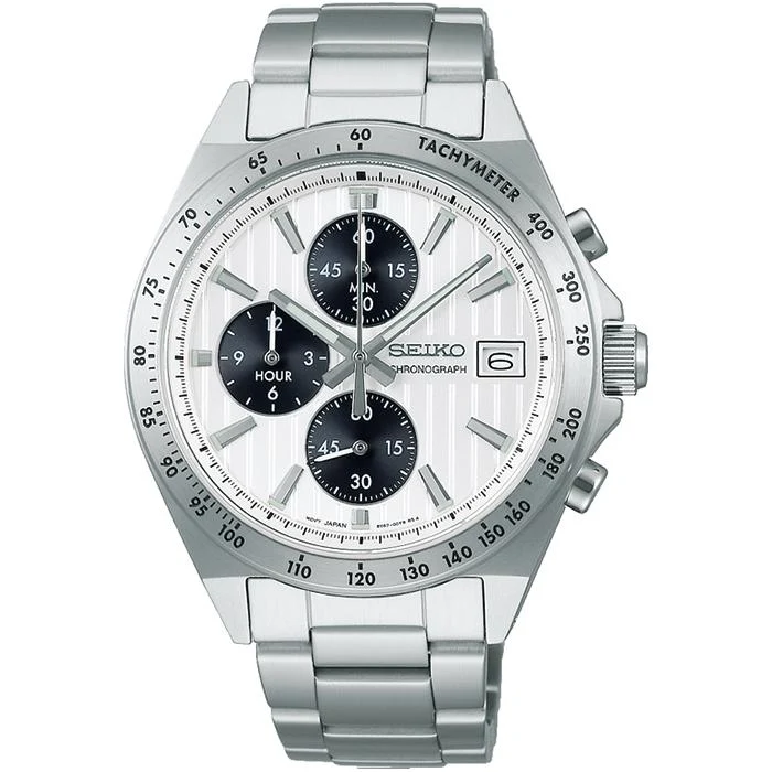 Reloj cronógrafo de cuarzo a batería Seiko Selection S Series 8T Chrono SBTR039 para hombre, vertical, plateado