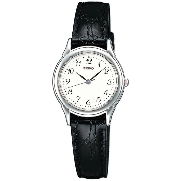 Reloj de cuarzo Seiko Selection Spirit Pair STTC005 para mujer con esfera blanca y correa de piel negra