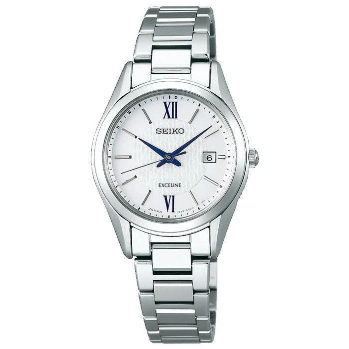 Reloj Seiko Dolce & Exceline Pair Solar Radiocontrolado SWCW145 para mujer con correa de metal de titanio blanco