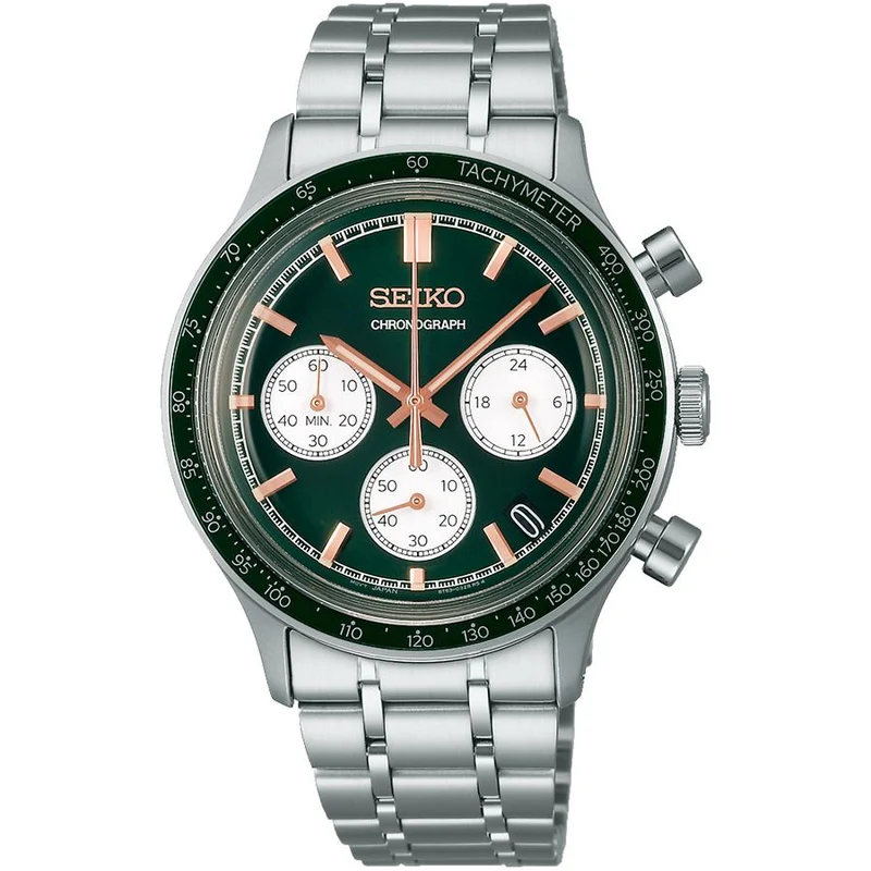 Reloj cronógrafo de cuarzo a batería para hombre Seiko Selection S Series International Line 8T Chrono SBTR057 con esfera verde