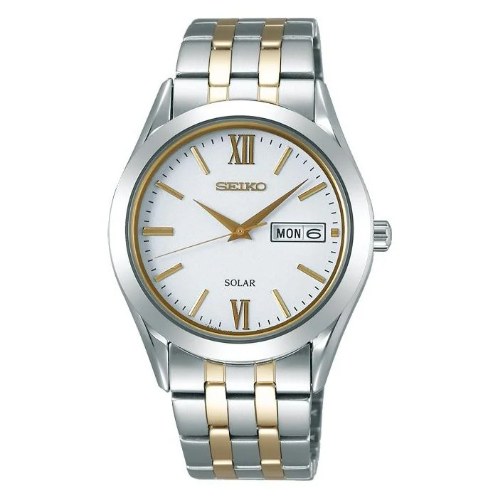 Reloj solar Seiko Selection Spirit para hombre con correa de metal blanco (modelo SBPX085)