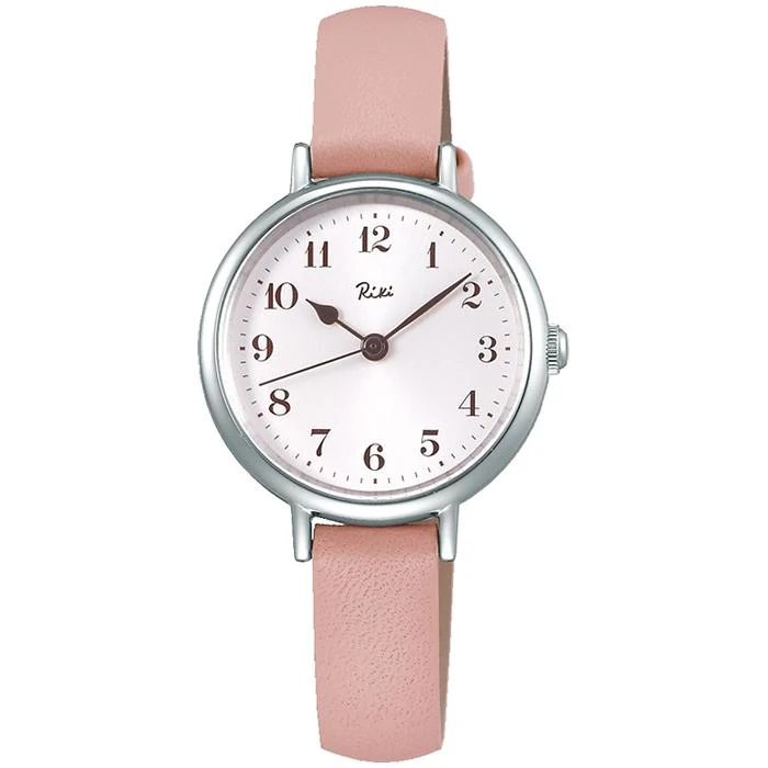 Reloj de cuarzo Alba Riki Classic Series AKQK447 para hombre y mujer con correa de piel, color rosa