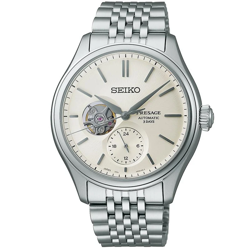 Reloj mecánico automático para hombre Seiko Presage Classic Series con esfera de color sólido y corazón abierto SARJ007, exclusivo
