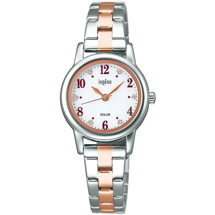 Reloj Alba Angenie Solar para mujer AHJD406 con cristal, esfera blanca y correa de metal.