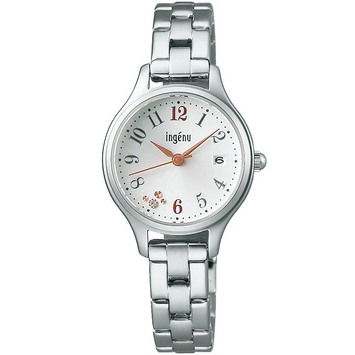 Reloj Alba Angeine Happy Seven AHJK464 para mujer, a pilas, con esfera blanca, correa de metal y números arábigos.