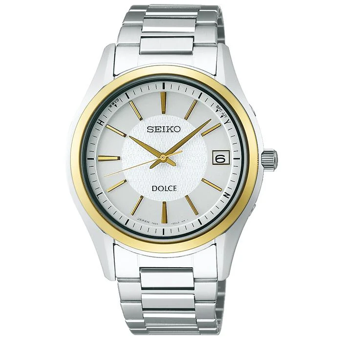 Seiko Dolce & Exceline Dolce SADZ188 Reloj solar radiocontrolado de titanio con correa de metal para hombre, color blanco