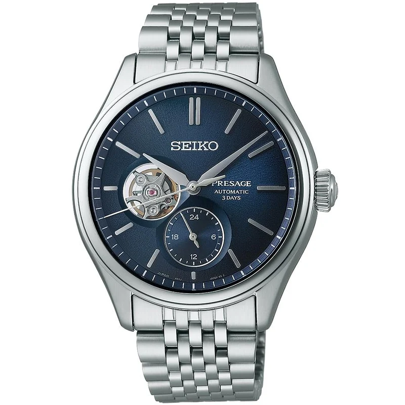Reloj mecánico automático para hombre Seiko Presage Classic Series con esfera índigo y corazón abierto SARJ011, exclusivo