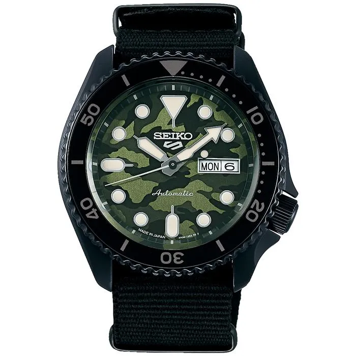 SEIKO 5 SPORTS SBSA173 JDM SKX Estilo urbano Camuflaje Automático Nylon Negro
