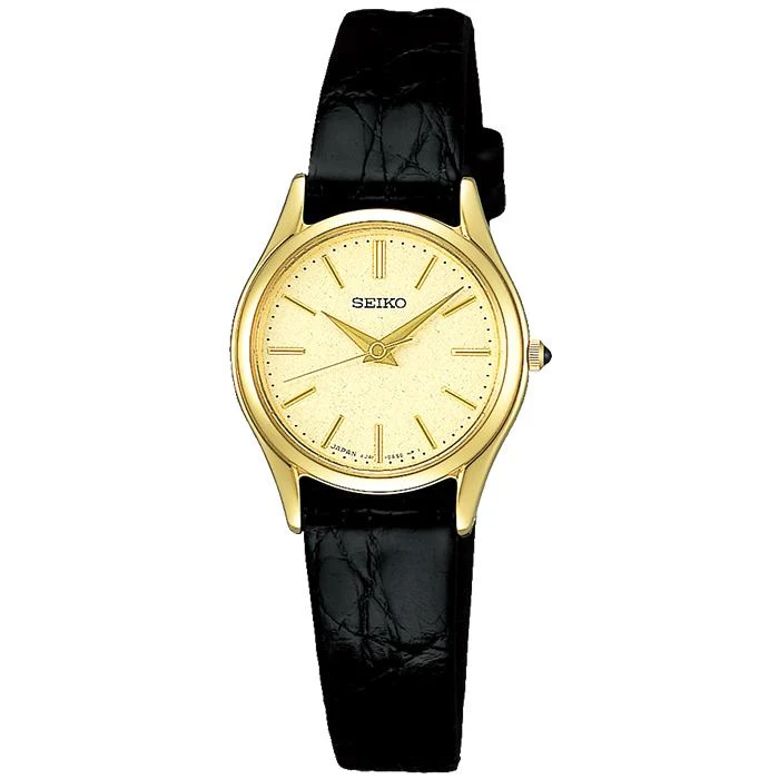 Reloj de cuarzo Seiko Dolce & Exceline Pair SWDL160 para mujer con correa de cuero dorado y negro