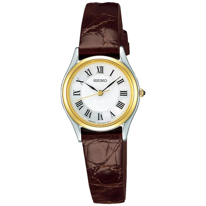 Reloj de cuarzo Seiko Dolce & Exceline Pair SWDL162 para mujer con correa de cuero blanco/marrón