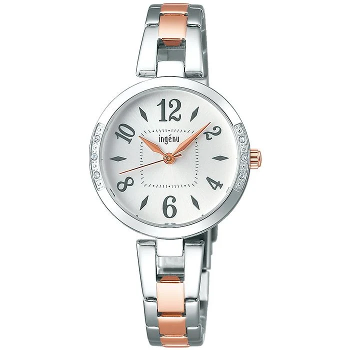 Reloj de cuarzo Alba Angeine AHJK448 para mujer, a pilas, con caja de cristal, esfera blanca y correa de metal.