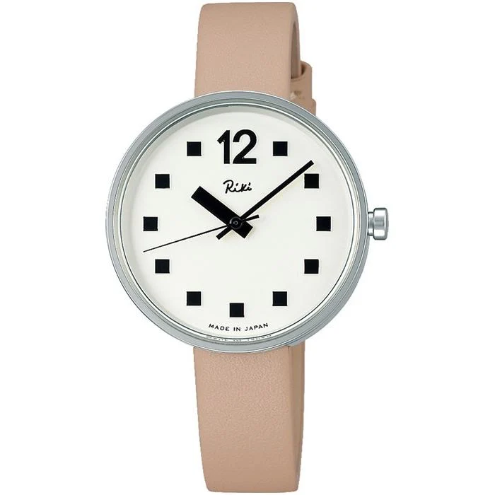 Reloj de cuarzo para mujer Alba Riki Public Watch AKQK460 con correa de piel, color beige