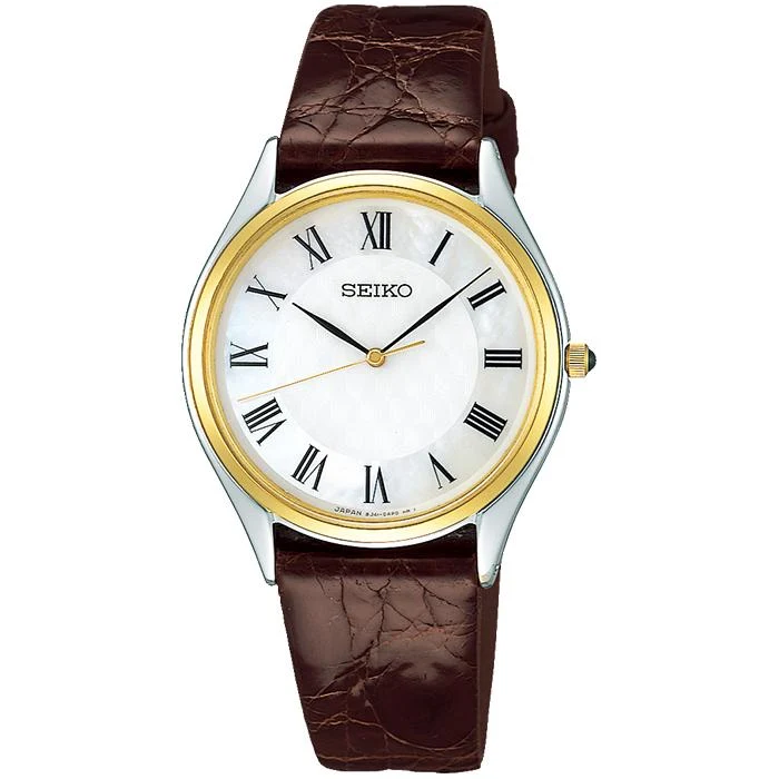 Seiko Dolce & Exceline Pair Quartz SACM152 - Correa de cuero para hombre, color blanco y marrón
