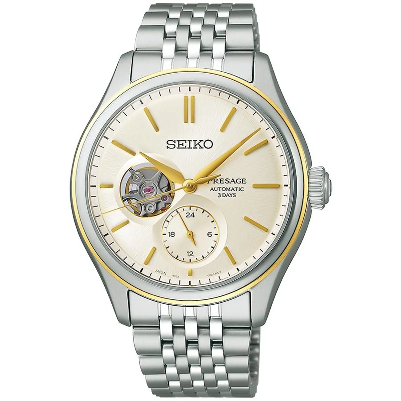 Reloj mecánico automático para hombre Seiko Presage Classic Series con esfera de color sólido y corazón abierto SARJ010