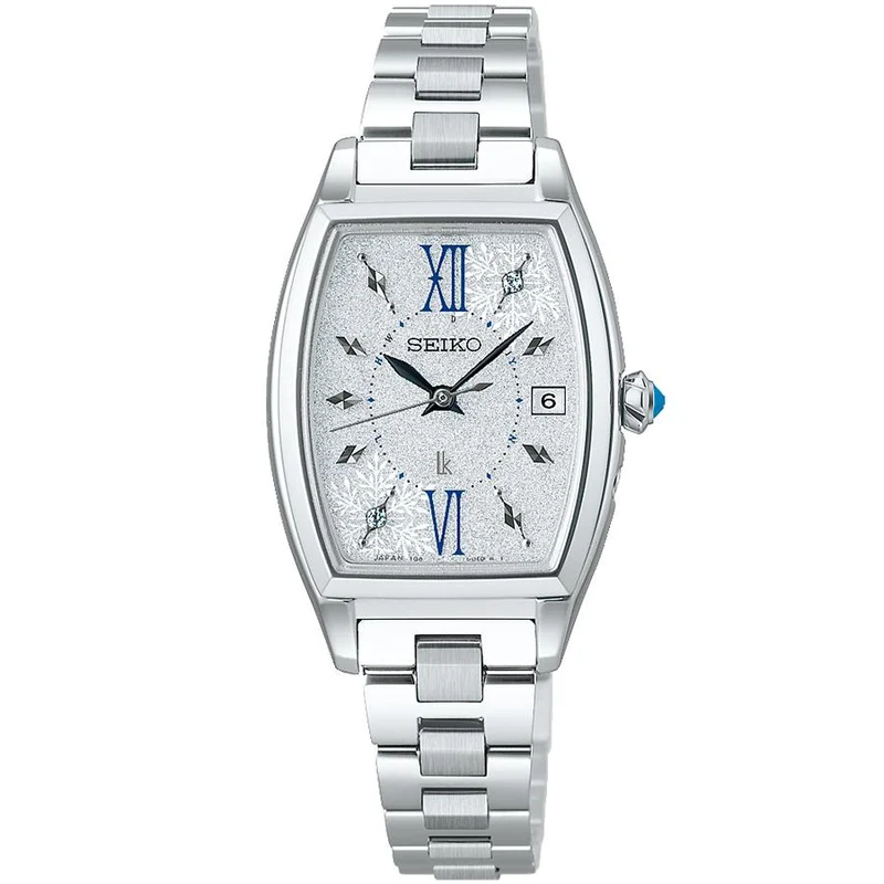 Reloj Seiko Lukia 2025 Edición Limitada Snow Scene SSVW239 para mujer, con correa de piel solar y radiocontrolada, esfera blanca
