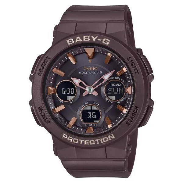 Reloj CASIO BABY-G BGA-2510-5AJF para mujer, analógico-digital, radiocontrolado, resistente y con tecnología solar (modelo JDM), color marrón.
