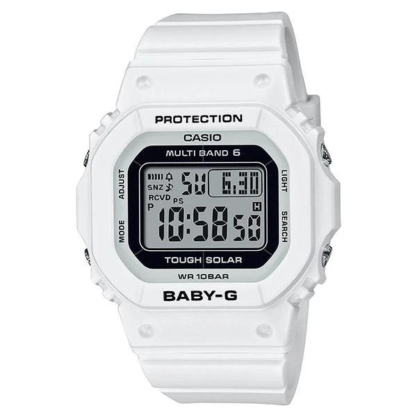 Reloj digital solar radiocontrolado CASIO Baby-G BGD-5650-7JF para mujer, color blanco