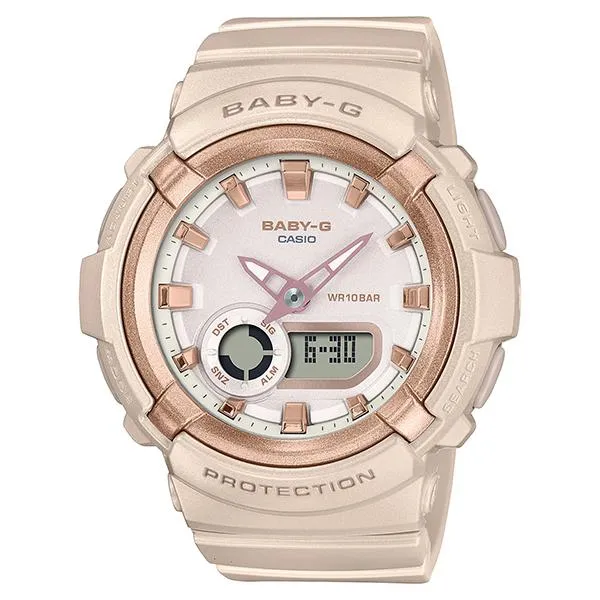 Reloj CASIO Baby-G con detalles metálicos en rosa y beige para mujer BGA-280BA-4AJF