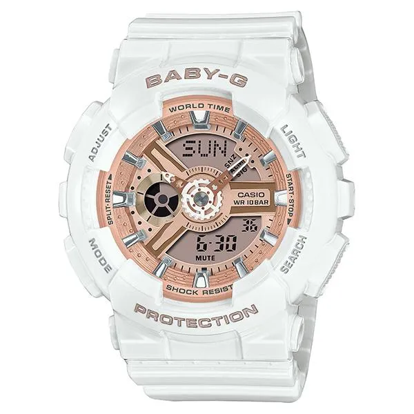 Reloj CASIO Baby-G para mujer, color blanco y oro rosa, BA-110X-7A1JF